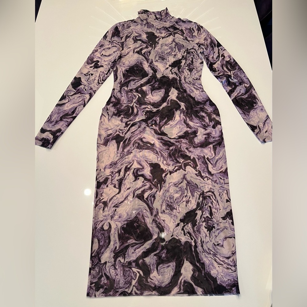 AFRM Purple and Black Marble Long Sleeve Shailene Dress size Medium